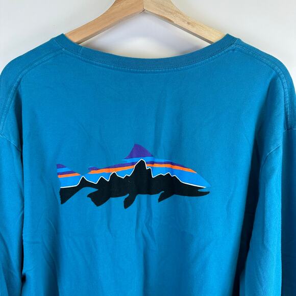 Patagonia Long Sleeve Regular Fit Royal Blue Graphic T Shirt Mens XXL Gorpcore - Picture 6 of 12